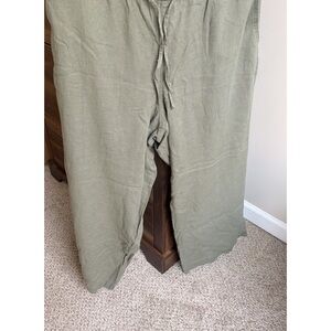 GAP Petite relaxed summer linen blend Olive Pull-On Wide-Leg Pants